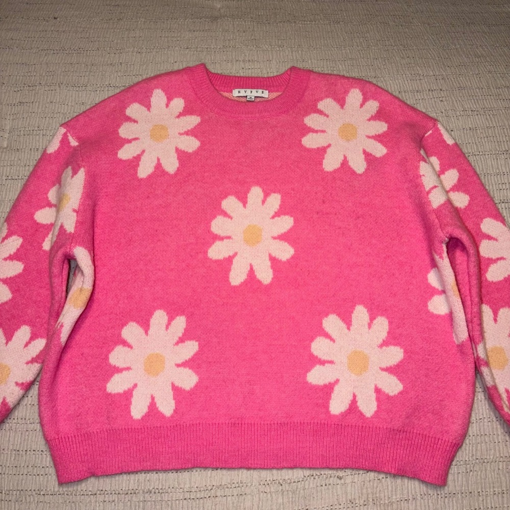 Hyfve Pink Daisy Floral Crewneck Knit Sweater HF22F706 Womens Medium